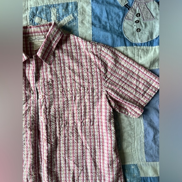 Vintage Carroll Reed Womens Pink White Plaid Button Up Short Sleeve Shirt Medium - Picture 5 of 9